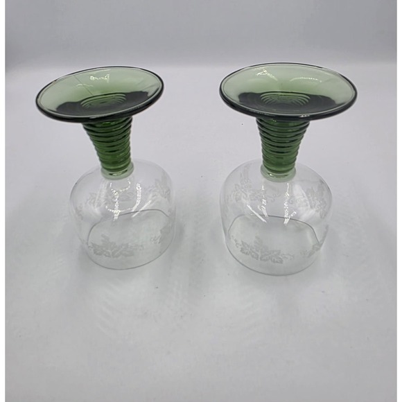 2 Roemer Beehive Emerald Green Stem Crystal Wine Glasses w Grape Etching Vintage - Picture 4 of 7